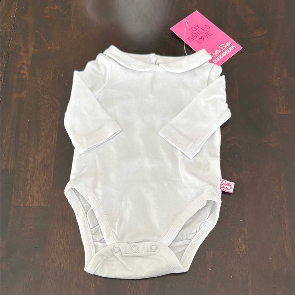 RuffleButts Baby Girls Knit Long Sleeve Ruffle Peter Pan white Bodysuit 0-3 Mon